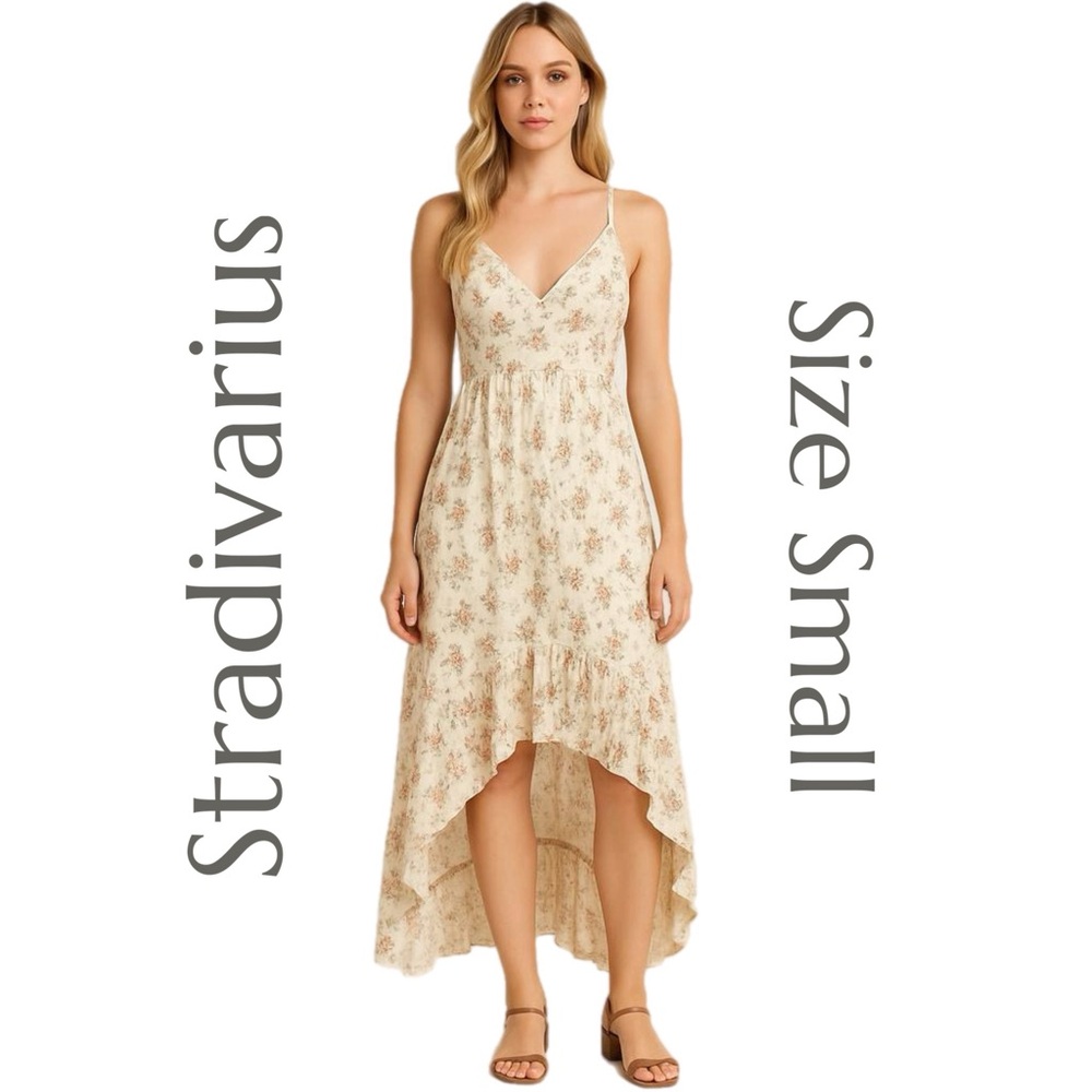 Stradivarius -‎ Vintage Floral High Low Dress - Size Small